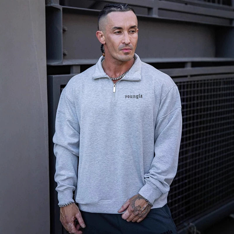 New Fitness American Trendy Brand YOUNG LA Zipper Sports Stand up Hoodie Running Long Sleeve Casual Coat Top