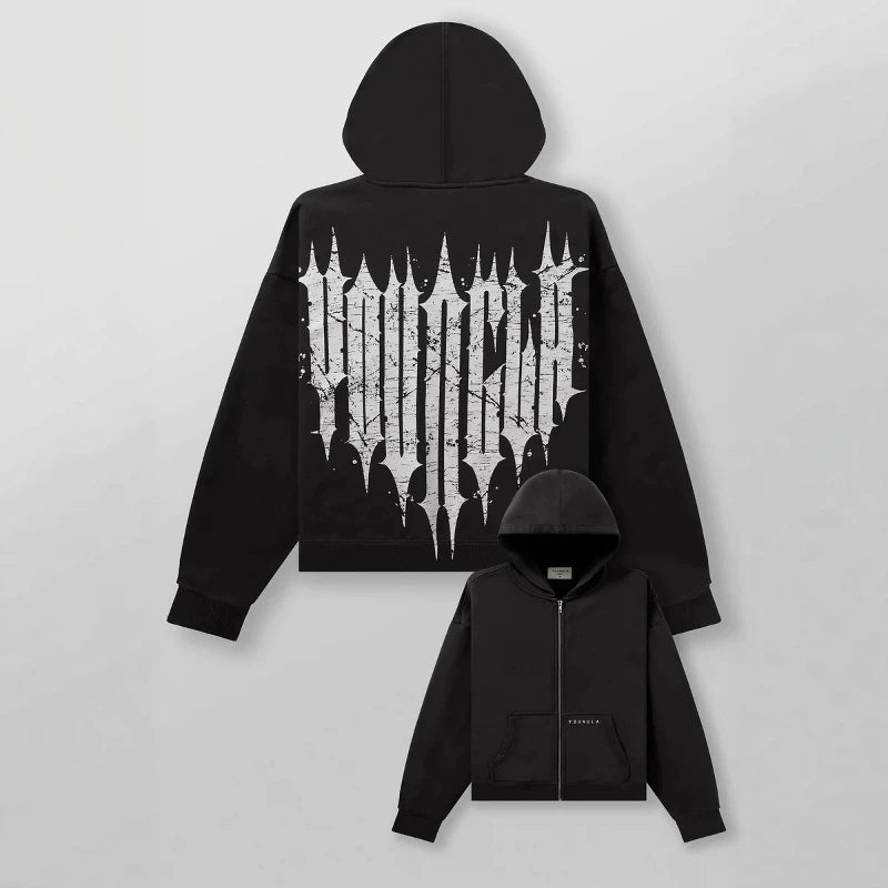 American fashion brand YOUNG LA hooded sweatshirt, fashionable jogging, casual fitness, running, zipper cardigan jacket