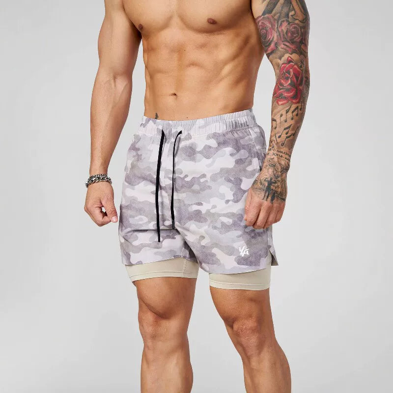 American fashion brand YOONGLA camouflage sports double-layer shorts for fitness training, basketball running, casual lining shorts