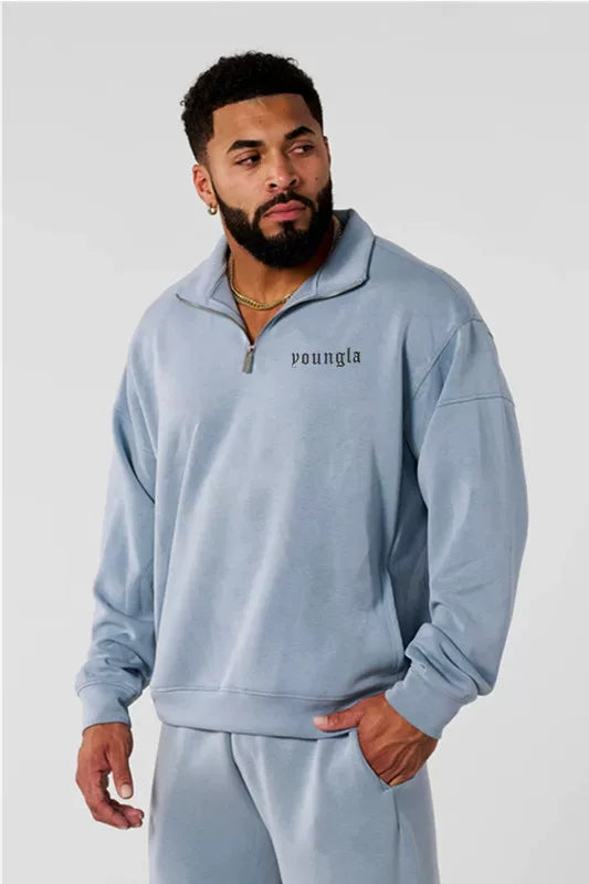 New Fitness American Trendy Brand YOUNG LA Zipper Sports Stand up Hoodie Running Long Sleeve Casual Coat Top