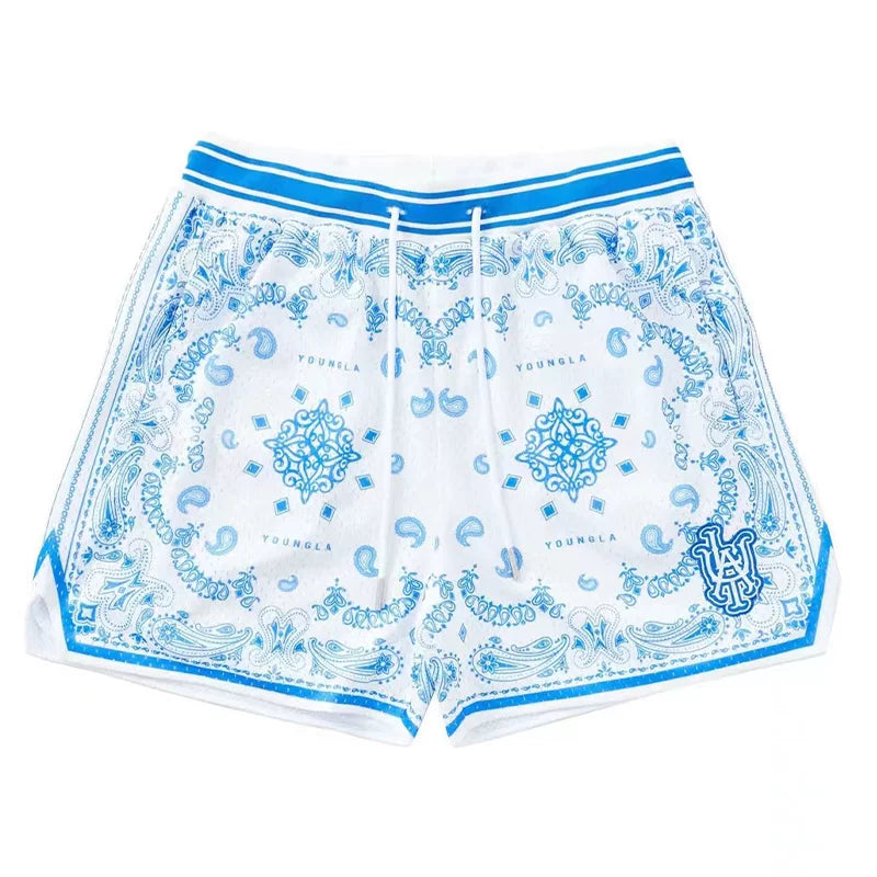 Summer New Retro American Cashew Flower Shorts for Men and Women's Fitness Running Sports Basketball Pants Over Knee Quarters