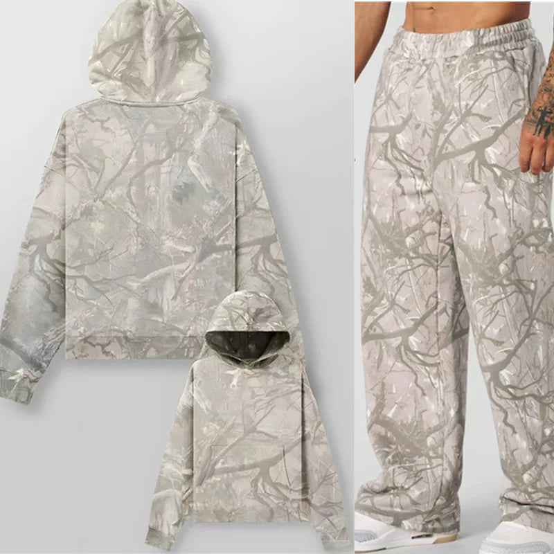 Autumn and winter new camouflage YoungLa sports suit fitness hoodie men's running casual top set cross-border foreign trade