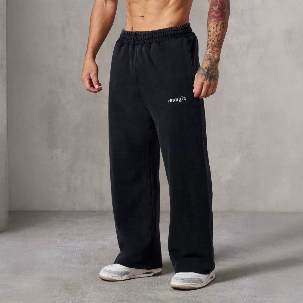 European and American fashion brand YOUNG LA men's straight leg sports pants, American jogging and fitness training embroidery casual long pants