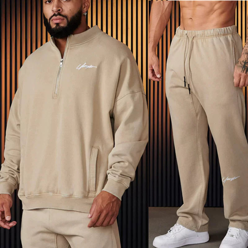 Autumn and winter European and American YoungLa sports fitness suit men's casual hooded sweatshirt and pants two-piece set cross-border foreign trade