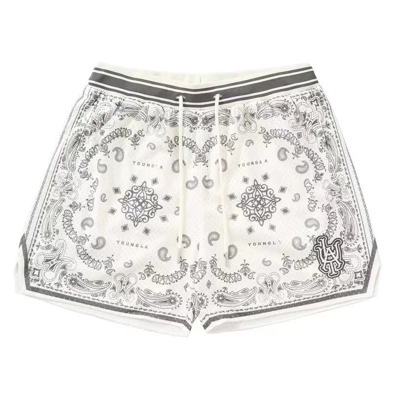 Summer New Retro American Cashew Flower Shorts for Men and Women's Fitness Running Sports Basketball Pants Over Knee Quarters