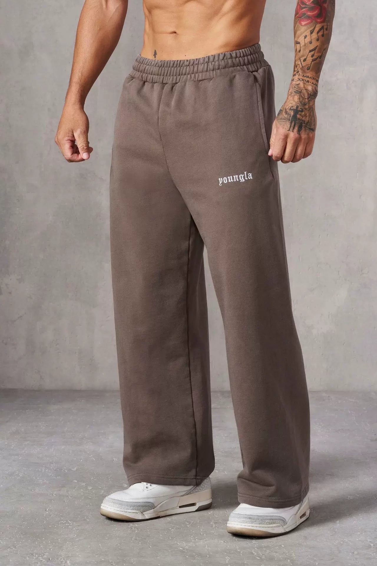 European and American fashion brand YOUNG LA men's straight leg sports pants, American jogging and fitness training embroidery casual long pants