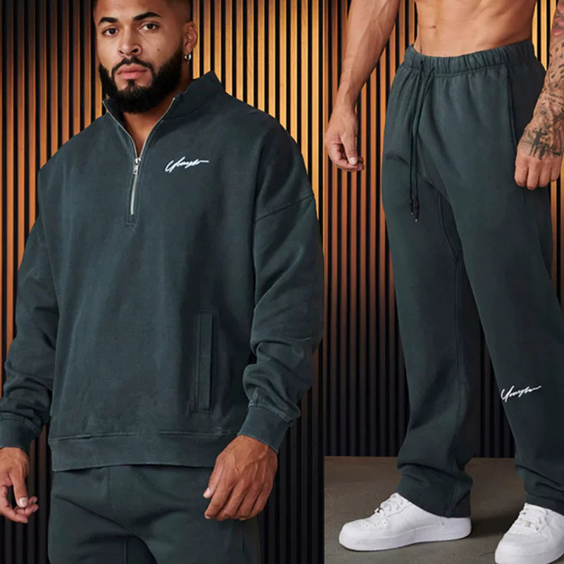 Autumn and winter European and American YoungLa sports fitness suit men's casual hooded sweatshirt and pants two-piece set cross-border foreign trade