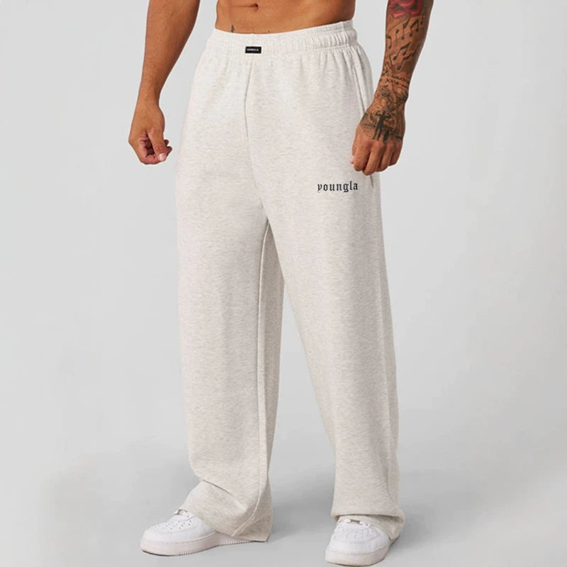 American fashion brand YOUNG LA sports wide leg straight leg sweatpants, versatile fitness printed casual pants, cross-border foreign trade