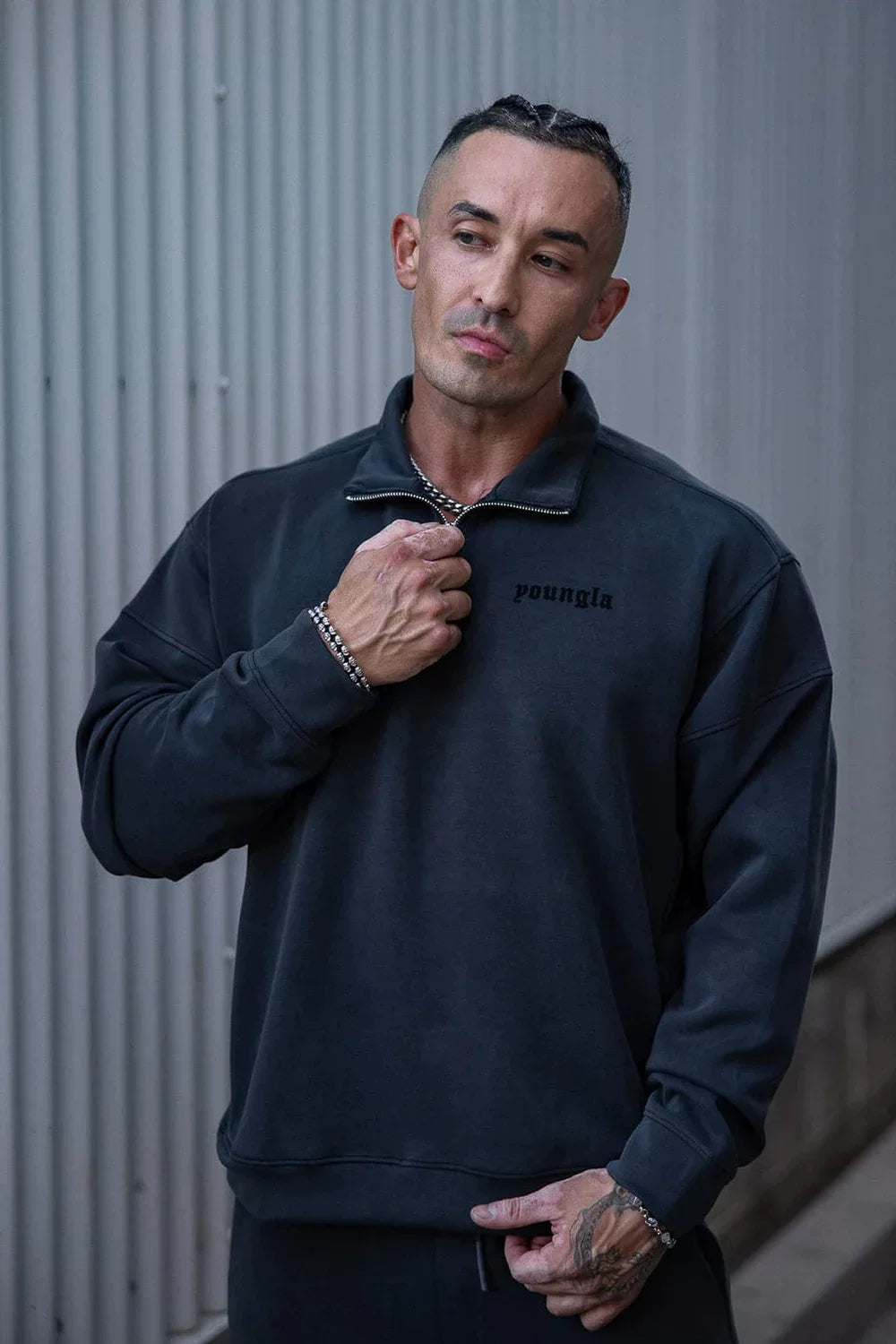 New Fitness American Trendy Brand YOUNG LA Zipper Sports Stand up Hoodie Running Long Sleeve Casual Coat Top