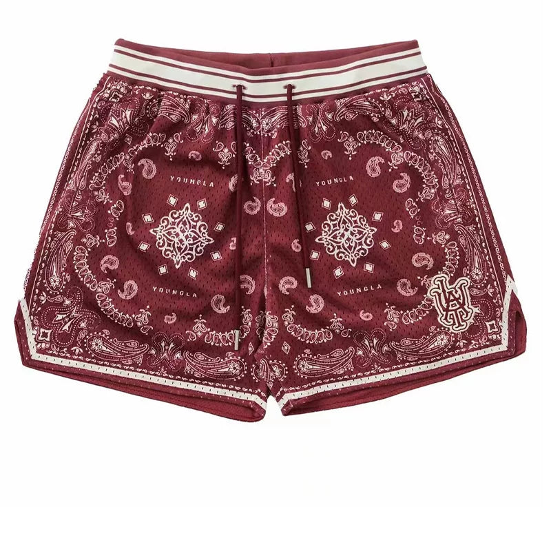Summer New Retro American Cashew Flower Shorts for Men and Women's Fitness Running Sports Basketball Pants Over Knee Quarters