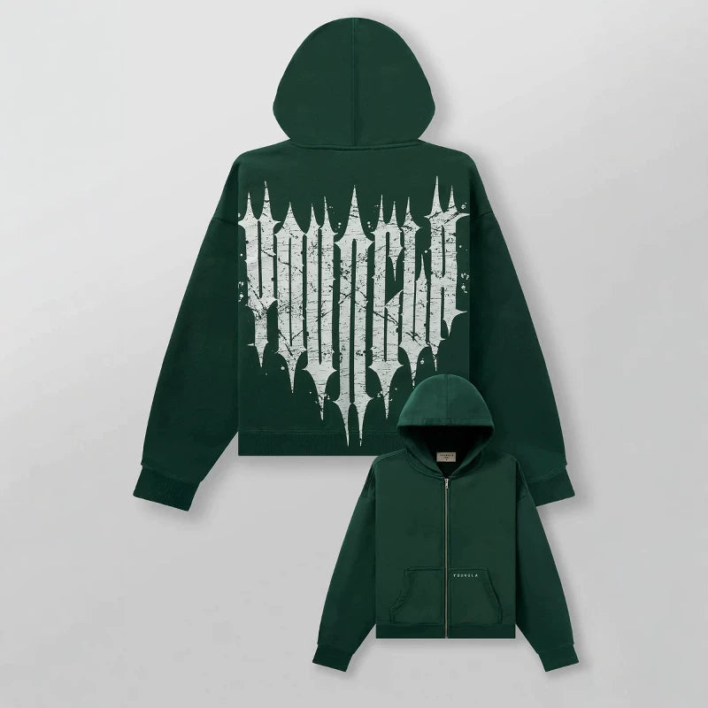 American fashion brand YOUNG LA hooded sweatshirt, fashionable jogging, casual fitness, running, zipper cardigan jacket