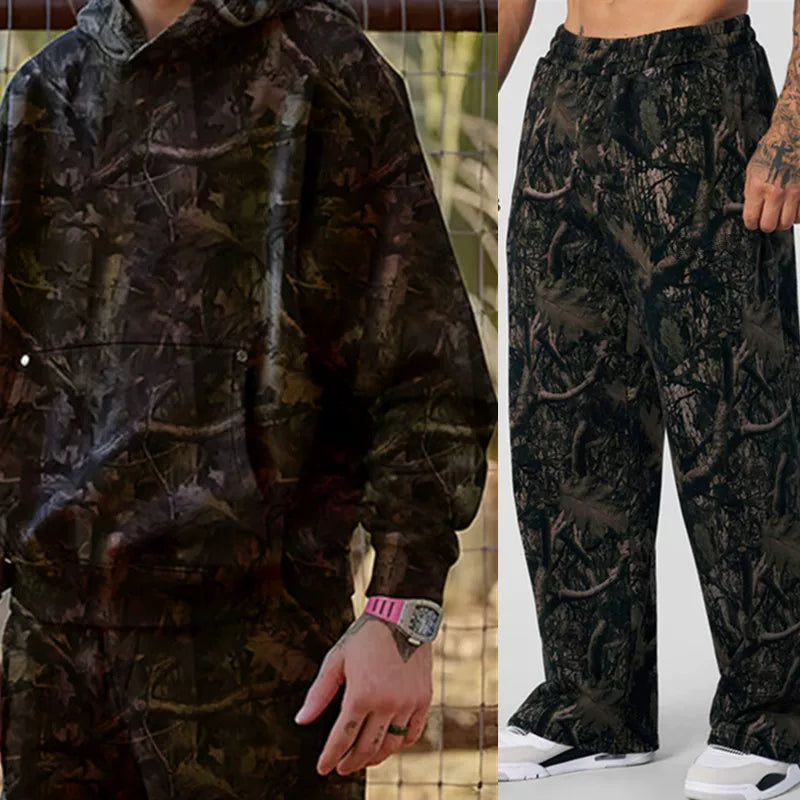 Autumn and winter new camouflage YoungLa sports suit fitness hoodie men's running casual top set cross-border foreign trade