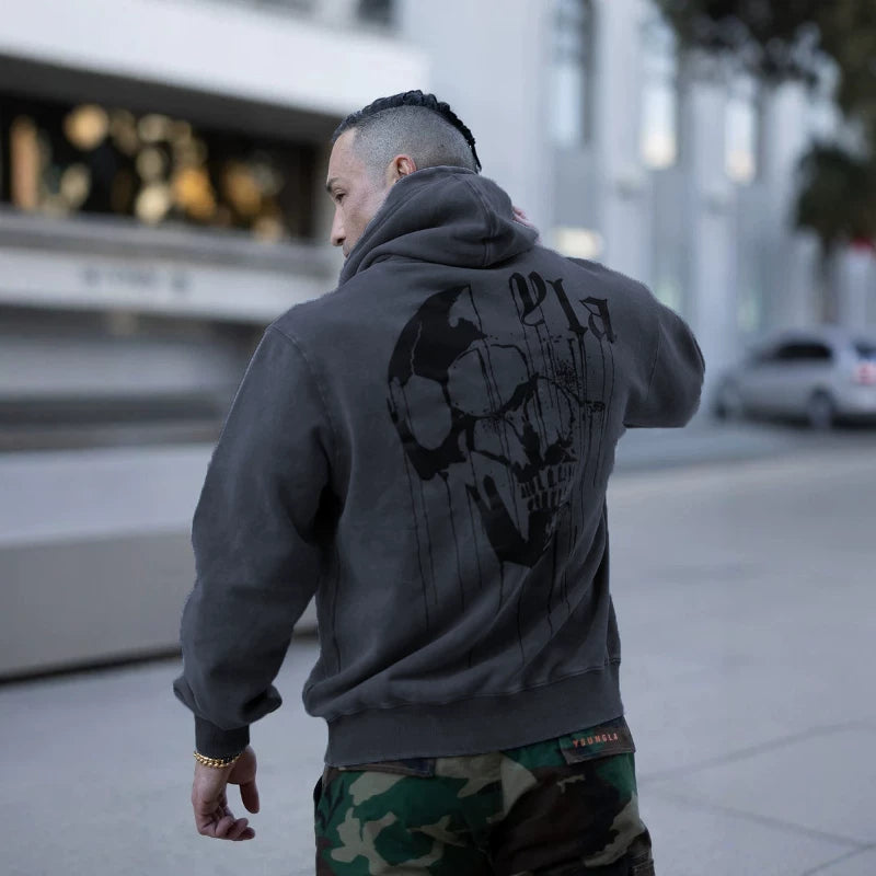 American trendy brand YOUNG LA sports hooded sweatshirt, skull head jogging men's casual fitness running top jacket